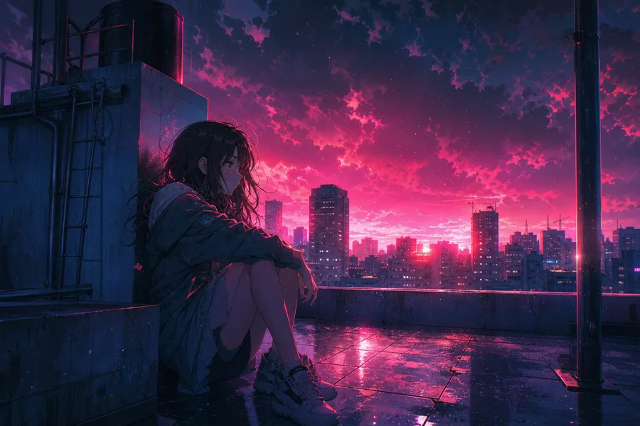 Anime School Rooftop Sunset Anime Wallpaper  6 4K