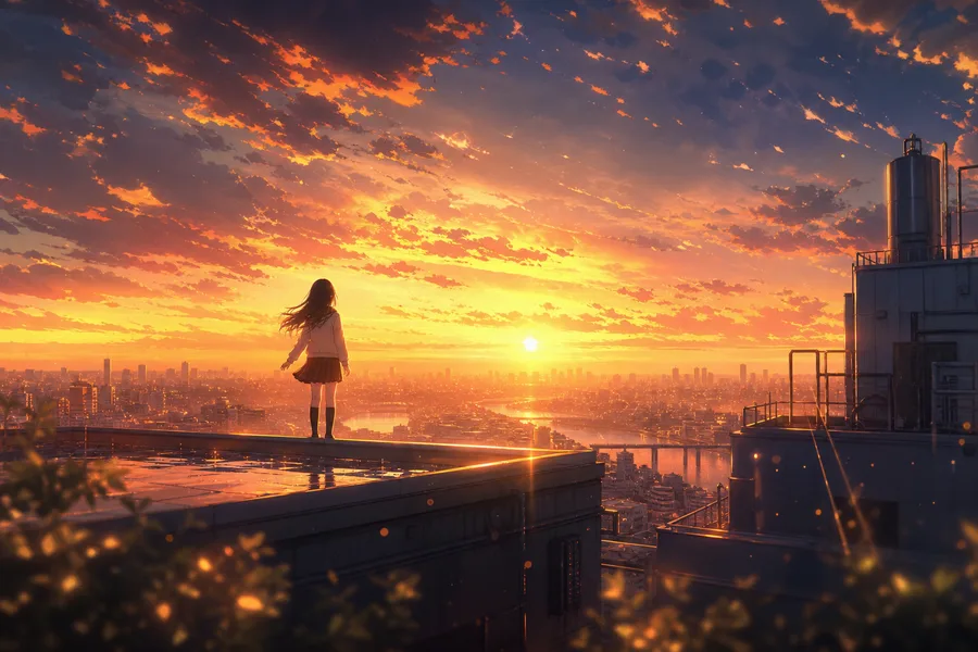 Anime School Rooftop Sunset Anime Wallpaper  6 4K