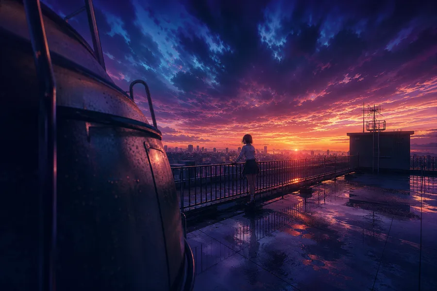 Anime School Rooftop Sunset Anime Wallpaper  6 4K