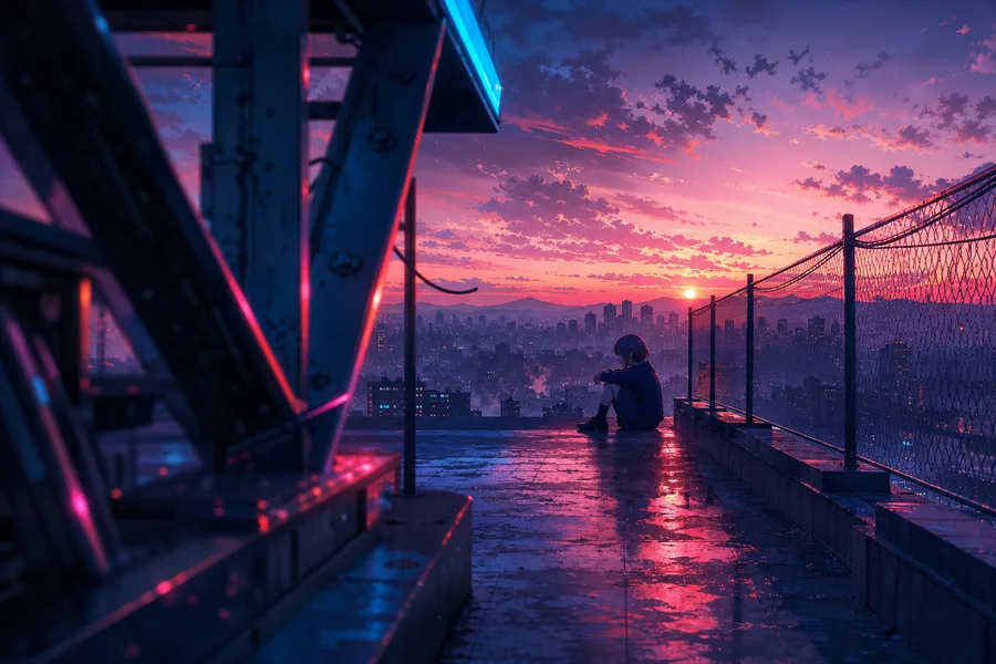 Anime School Rooftop Sunset Anime Wallpaper  6 4K
