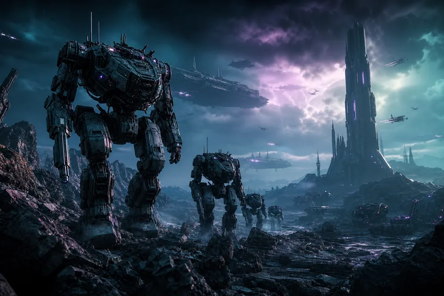Armored Robot Patrol In Sci Fi Battlefield Military Wallpaper  6 4K