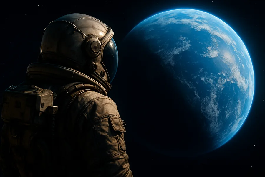 Astronaut Looking At Blue Planet Space Wallpaper  18 4K