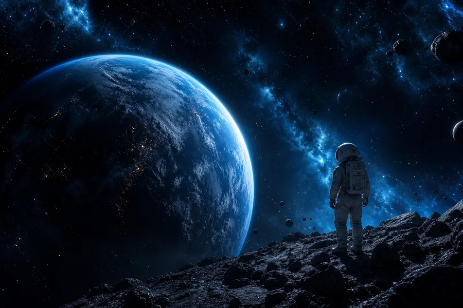 Astronaut Looking At Blue Planet Space Wallpaper  2 4K