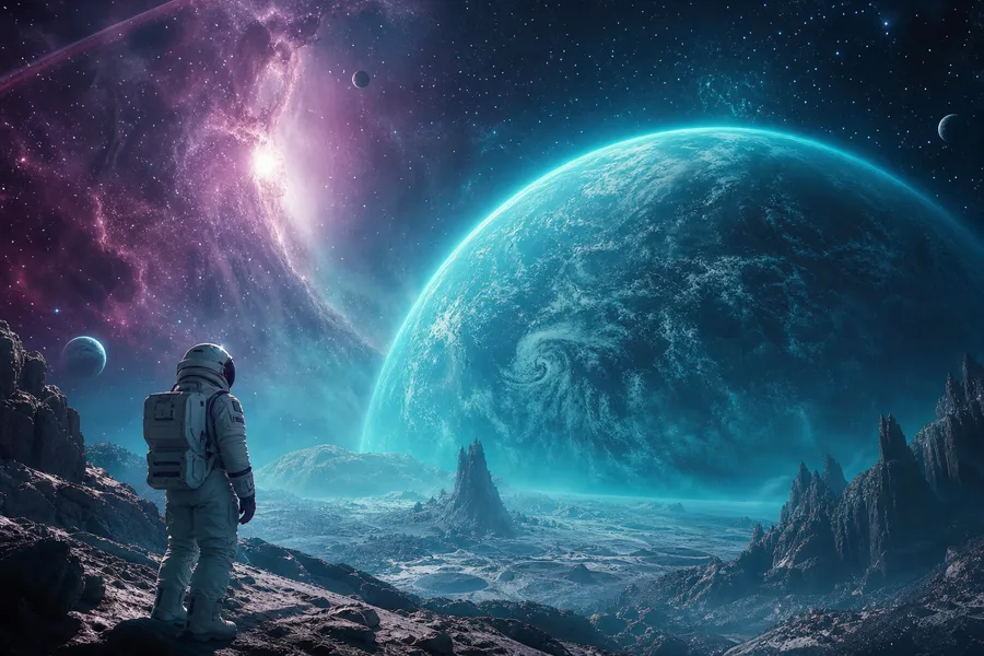 Astronaut Looking At Blue Planet Space Wallpaper  2 4K