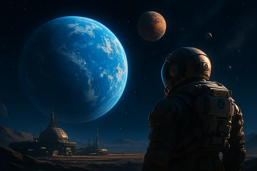 Astronaut Looking At Blue Planet Space Wallpaper  2 4K