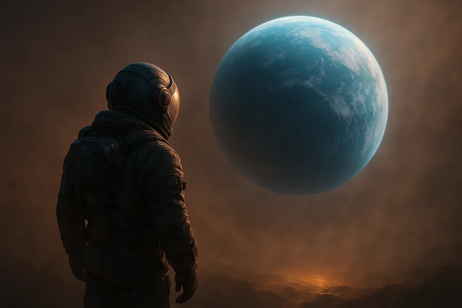 Astronaut Looking At Blue Planet Space Wallpaper  2 4K