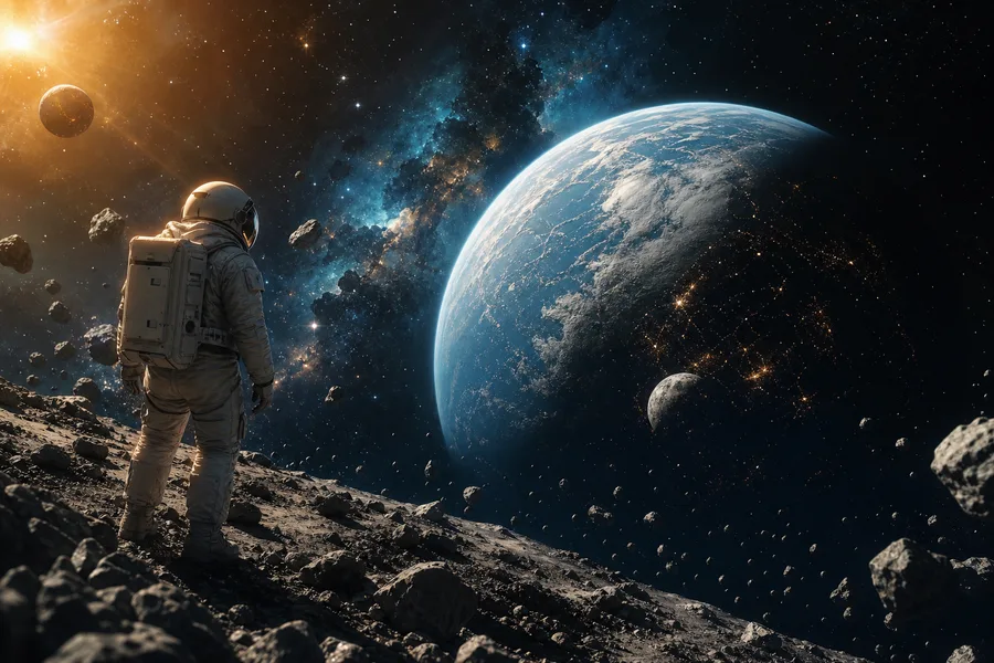 Astronaut Looking At Blue Planet Space Wallpaper  2 4K