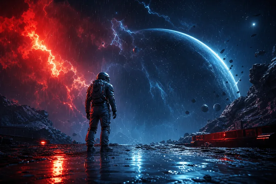 Astronaut Looking At Blue Planet Space Wallpaper  2 4K