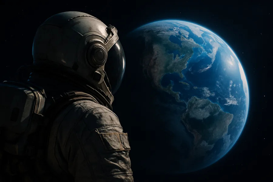 Astronaut Looking At Blue Planet Space Wallpaper  2 4K