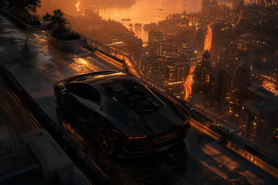 Black Lamborghini On Neon Street At Night Cars Wallpaper  1 4K
