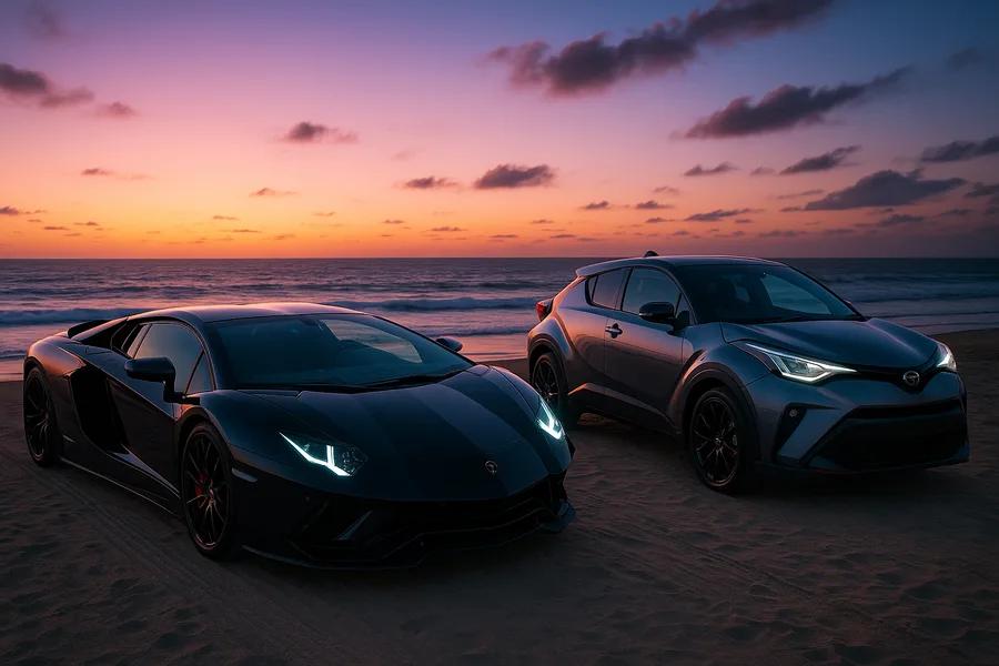 Black Lamborghini On Neon Street At Night Cars Wallpaper  1 4K