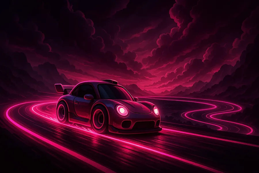 Cartoon Racing Car On Neon Track Cartoon Wallpaper  3 4K