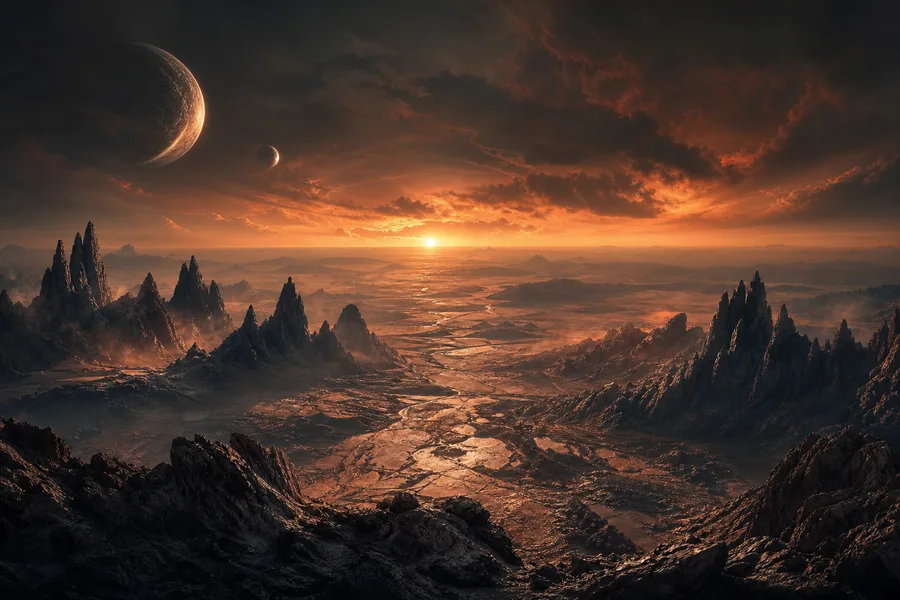 Cinematic Alien Planet Landscape With Two Moons Movie Wallpaper  8 4K
