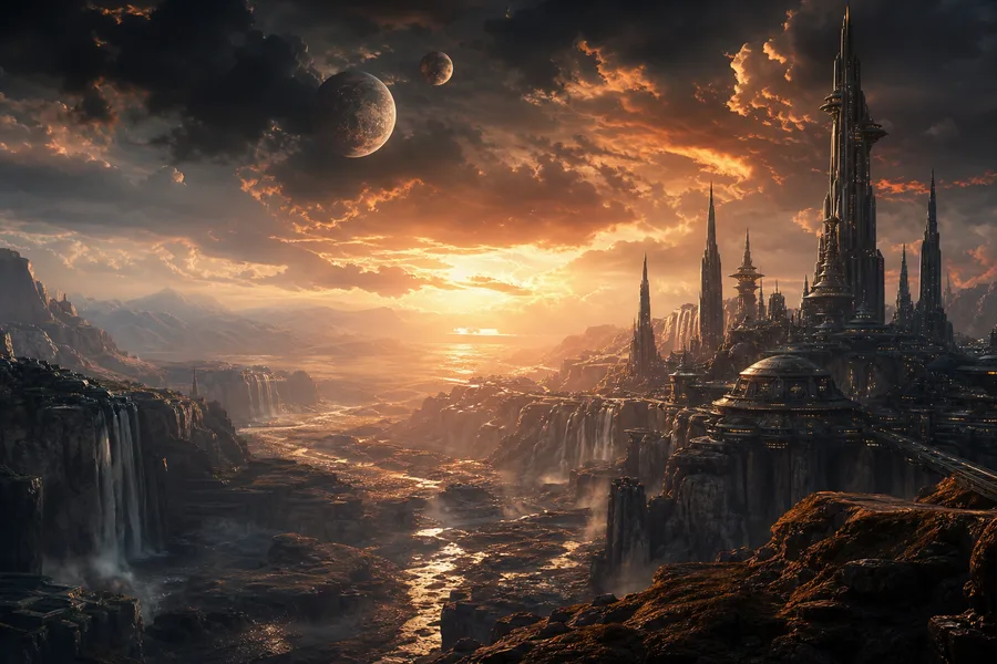 Cinematic Alien Planet Landscape With Two Moons Movie Wallpaper  8 4K