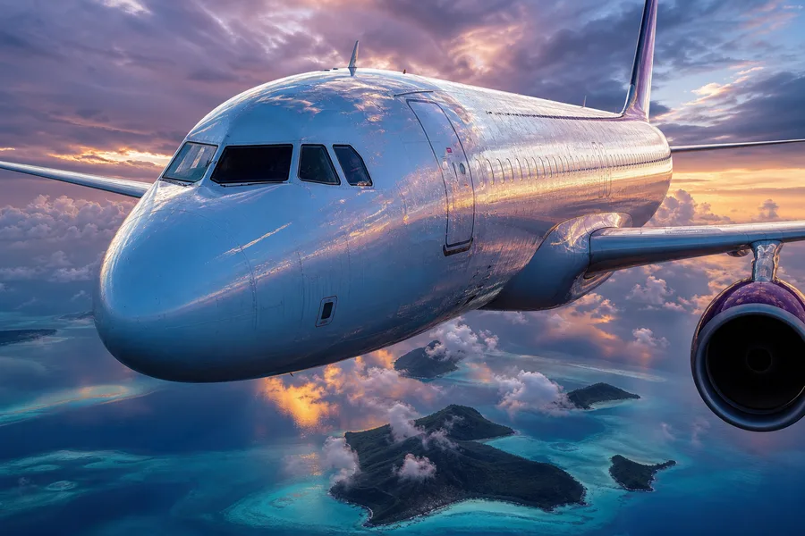 Commercial Airliner Above Tropical Islands In Clear Blue Sky Airplanes Wallpaper  2 4K