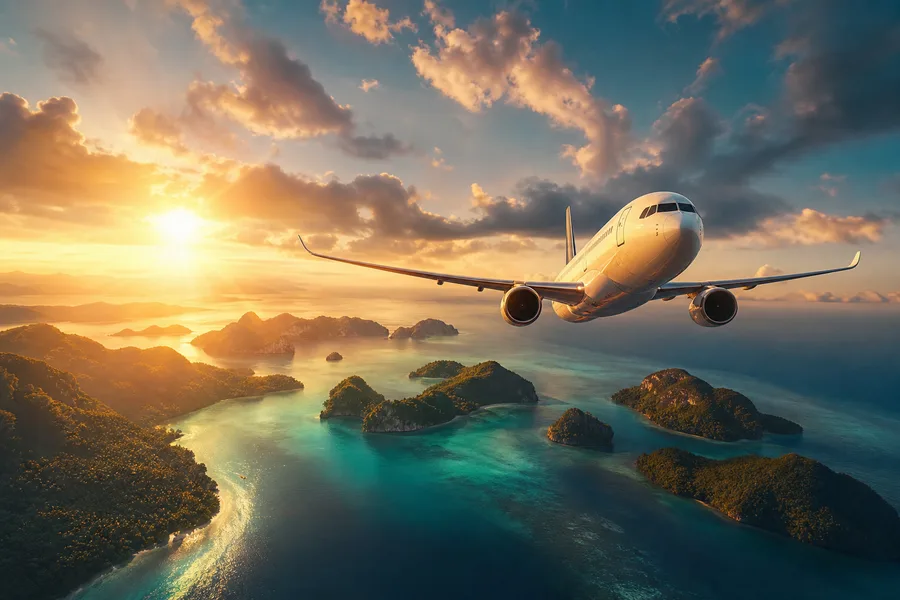 Commercial Airliner Above Tropical Islands In Clear Blue Sky Airplanes Wallpaper  2 4K
