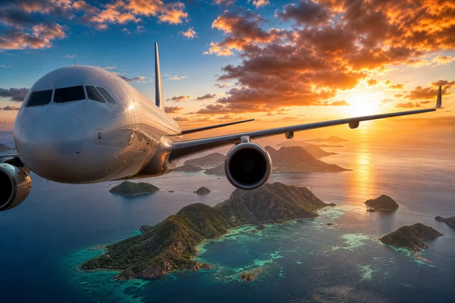 Commercial Airliner Above Tropical Islands In Clear Blue Sky Airplanes Wallpaper  2 4K