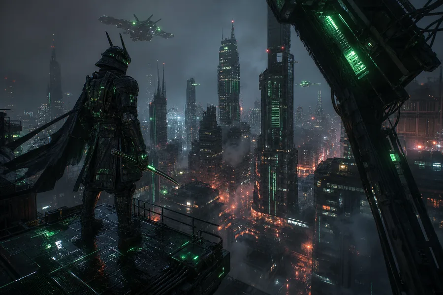 Cyber Samurai Standing On Skyscraper Cyberpunk Wallpaper  5 4K