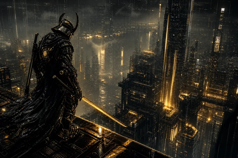 Cyber Samurai Standing On Skyscraper Cyberpunk Wallpaper  5 4K