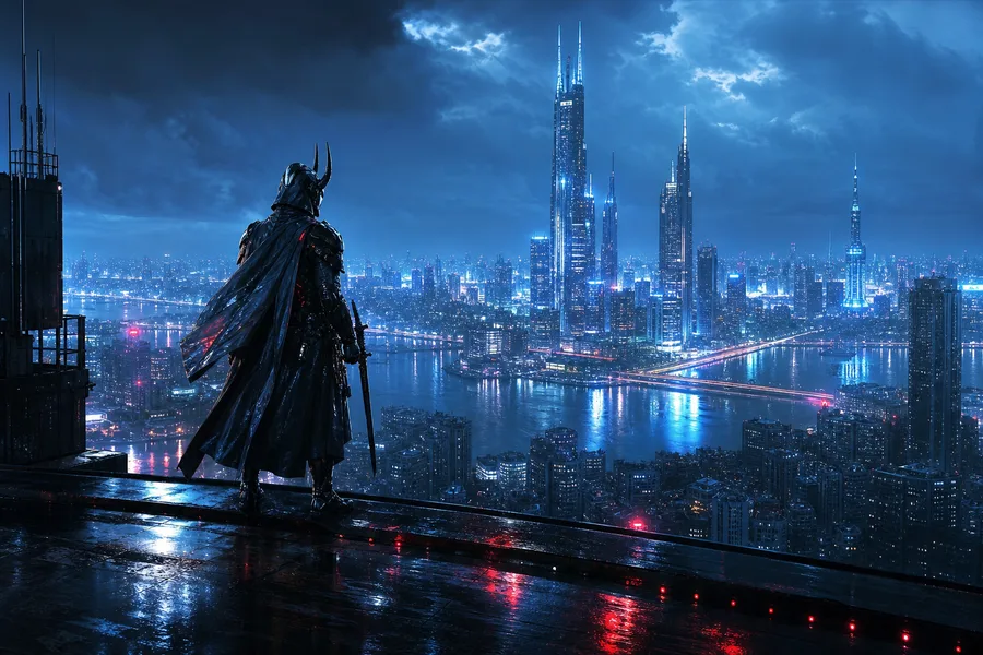 Cyber Samurai Standing On Skyscraper Cyberpunk Wallpaper  5 4K