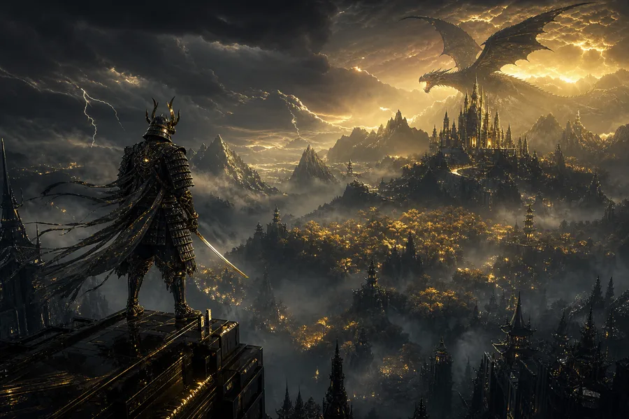Cyber Samurai Standing On Skyscraper Fantasy Wallpaper  5 4K