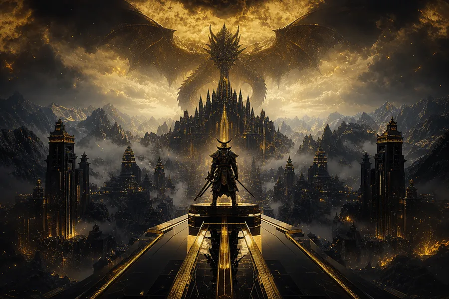 Cyber Samurai Standing On Skyscraper Fantasy Wallpaper  5 4K