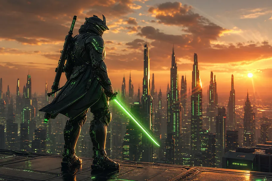 Cyber Samurai Standing On Skyscraper Hamster-Robotics Wallpaper  5 4K