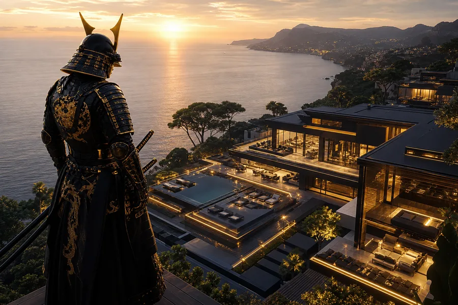 Cyber Samurai Standing On Skyscraper Luxury-Villas Wallpaper  5 4K