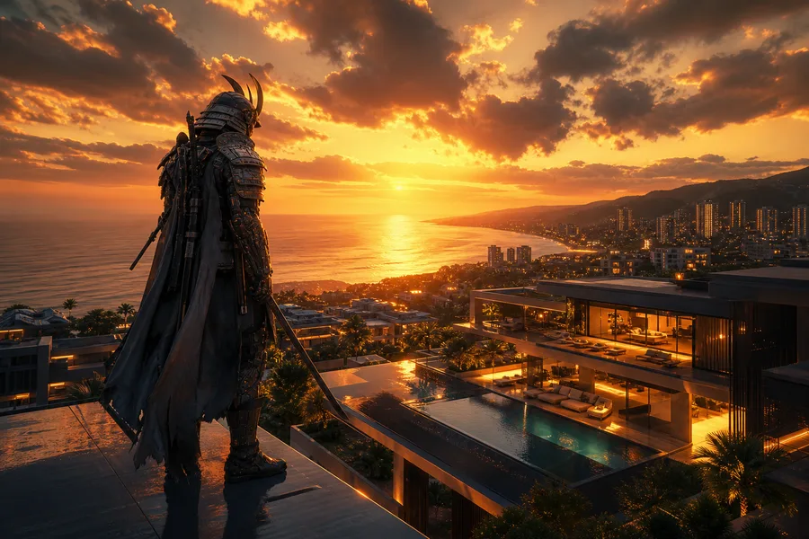 Cyber Samurai Standing On Skyscraper Luxury-Villas Wallpaper  5 4K