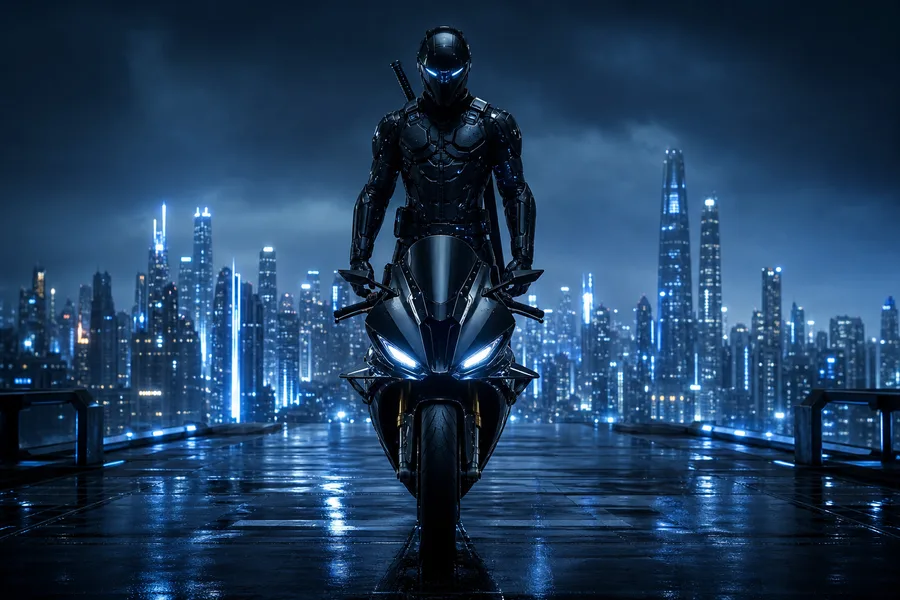 Cyber Samurai Standing On Skyscraper Motorcycles Wallpaper  5 4K