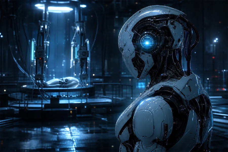 Cybernetic Robot In Dark Laboratory Robots Wallpaper  7 4K
