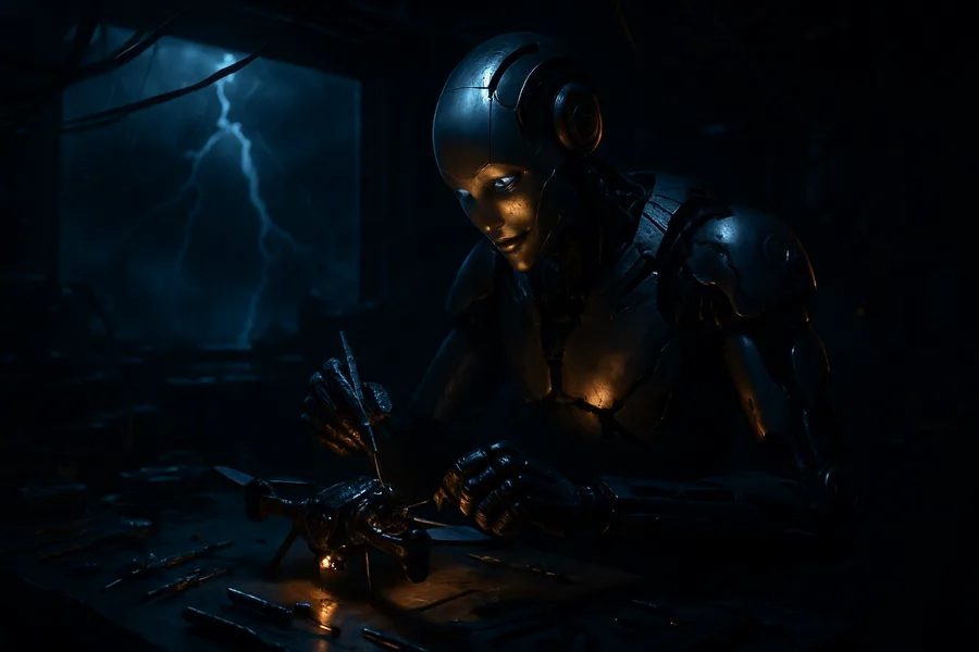 Cybernetic Robot In Dark Laboratory Robots Wallpaper  7 4K