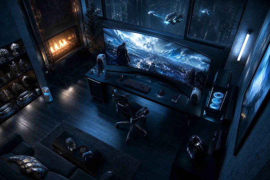 Cyberpunk Gaming Room With Ultrawide Monitor Gaming Wallpaper  14 4K