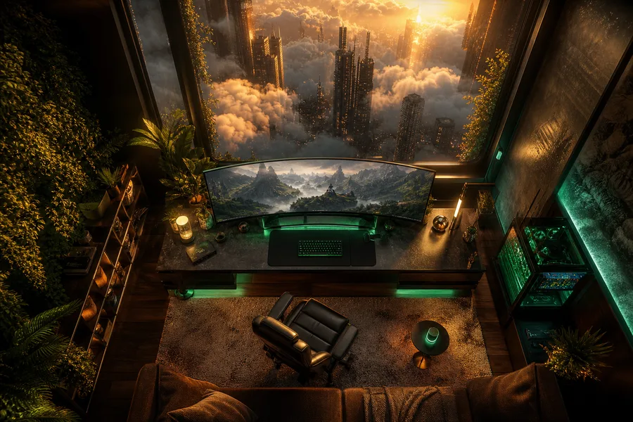Cyberpunk Gaming Room With Ultrawide Monitor Gaming Wallpaper  14 4K