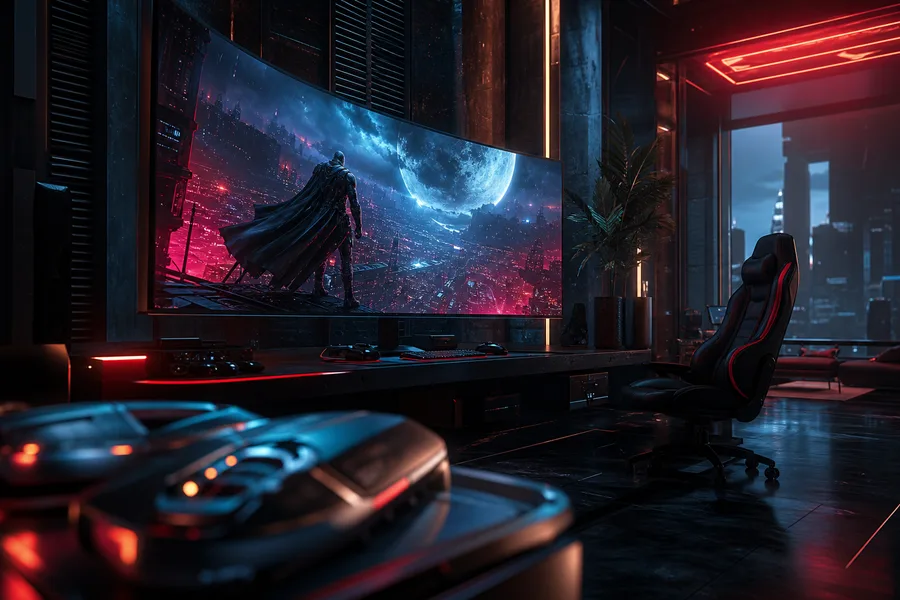 Cyberpunk Gaming Room With Ultrawide Monitor Gaming Wallpaper  14 4K