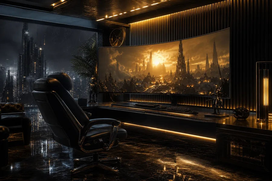 Cyberpunk Gaming Room With Ultrawide Monitor Gaming Wallpaper  4 4K