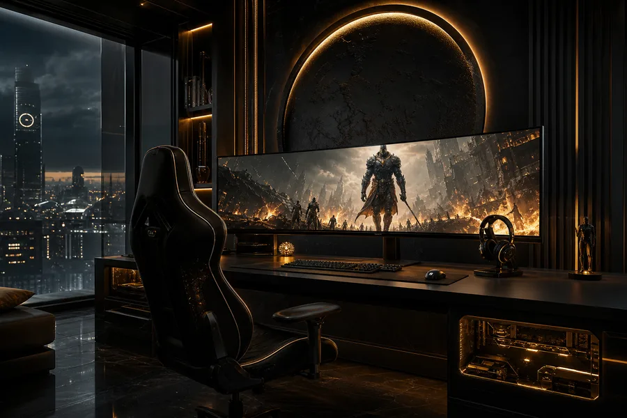 Cyberpunk Gaming Room With Ultrawide Monitor Gaming Wallpaper  4 4K