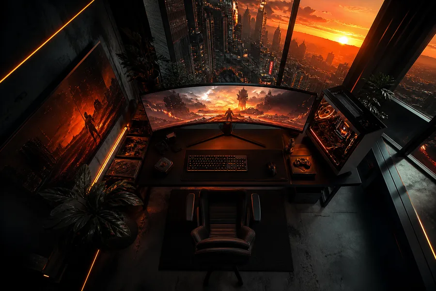 Cyberpunk Gaming Room With Ultrawide Monitor Gaming Wallpaper  4 4K