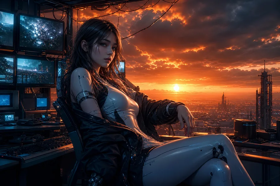 Cyberpunk Hacker Room With Neon Screens Ai-Girls Wallpaper  3 4K