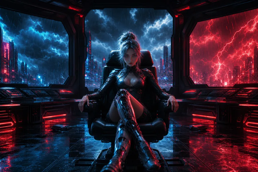 Cyberpunk Hacker Room With Neon Screens Ai-Girls Wallpaper  3 4K