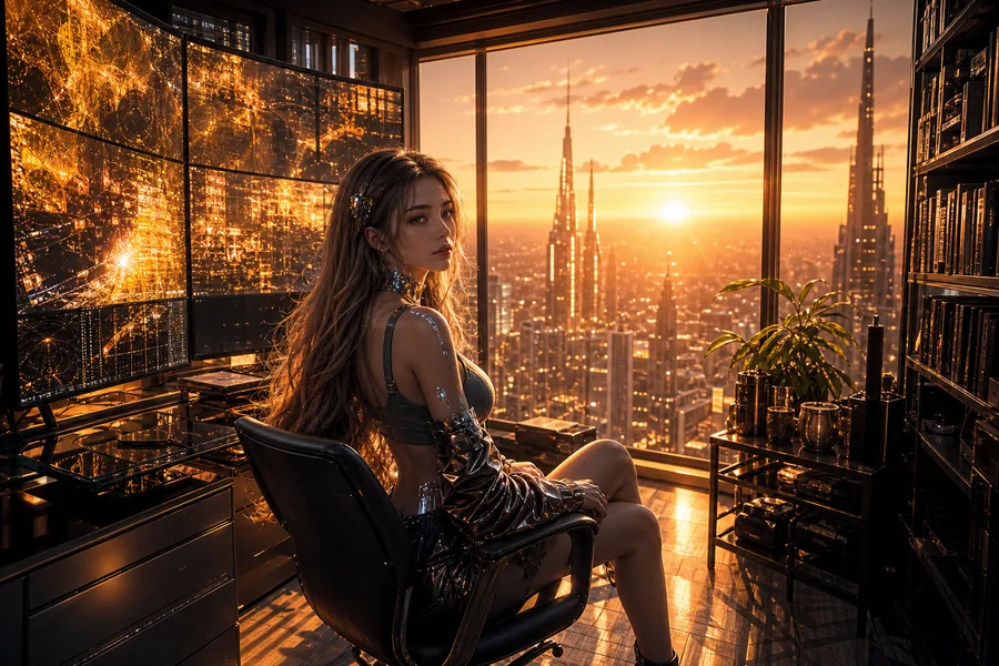 Cyberpunk Hacker Room With Neon Screens Ai-Girls Wallpaper  3 4K