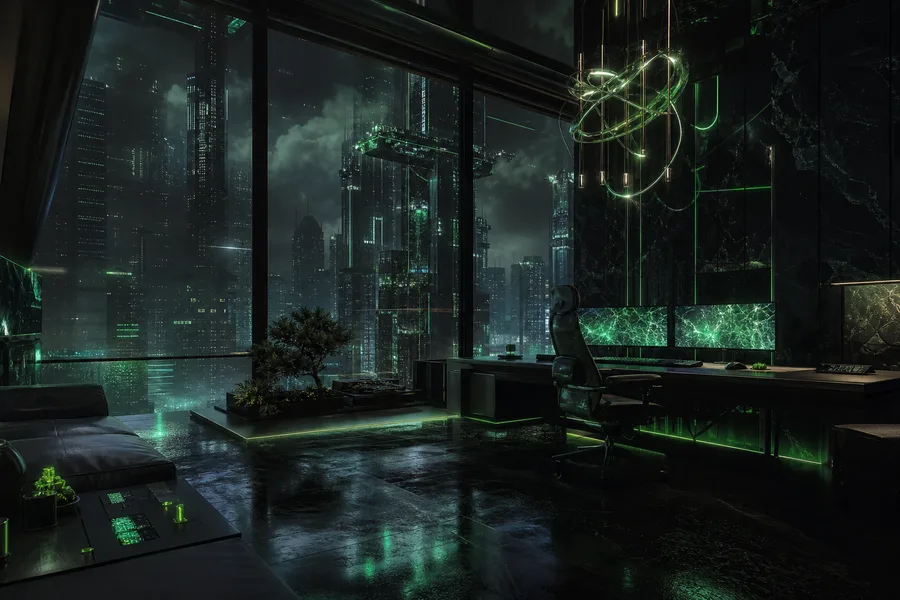 Cyberpunk Hacker Room With Neon Screens Architecture Wallpaper  3 4K