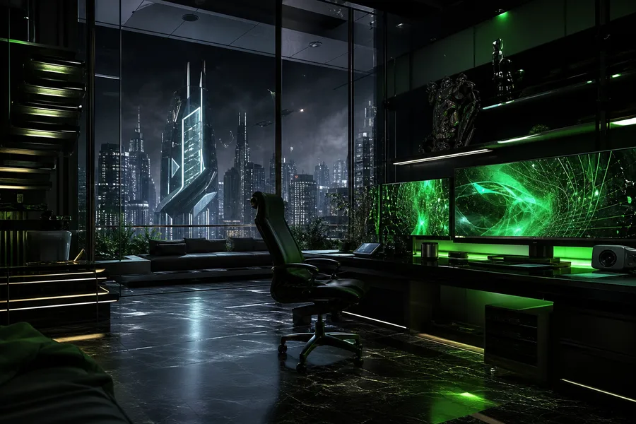 Cyberpunk Hacker Room With Neon Screens Architecture Wallpaper  3 4K