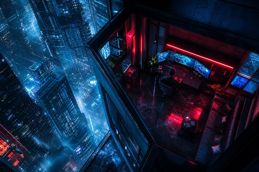 Cyberpunk Hacker Room With Neon Screens Architecture Wallpaper  3 4K