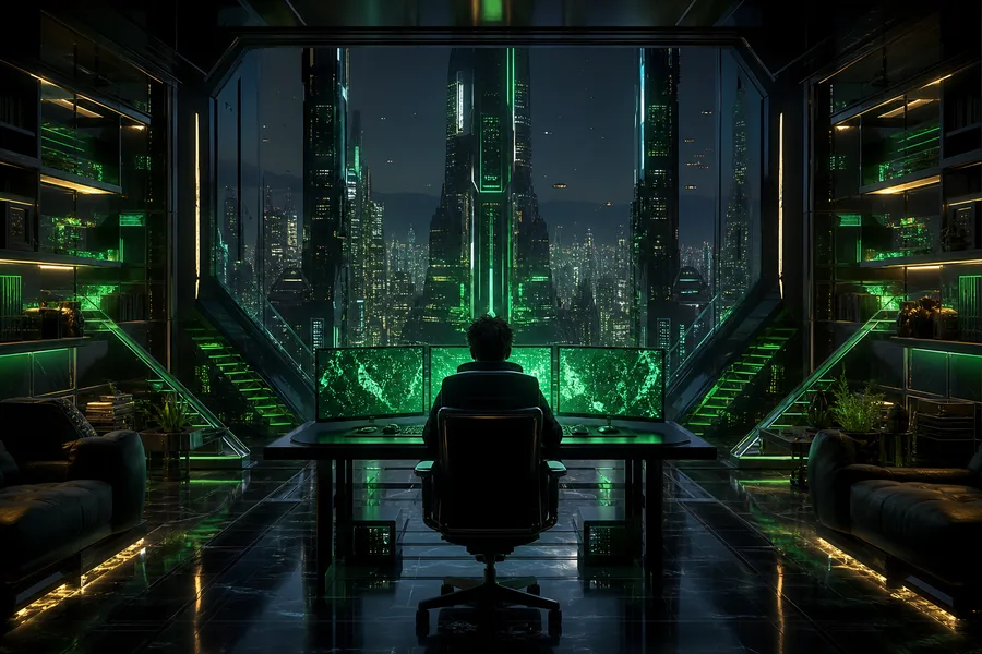 Cyberpunk Hacker Room With Neon Screens Architecture Wallpaper  3 4K