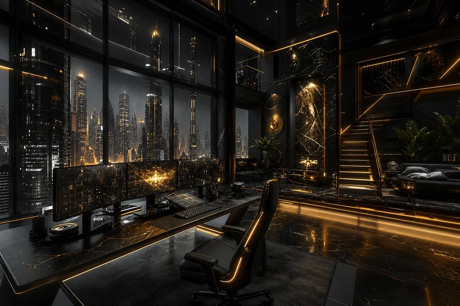 Cyberpunk Hacker Room With Neon Screens Architecture Wallpaper  3 4K