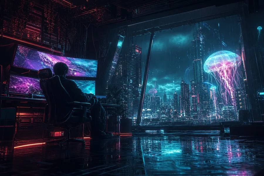 Cyberpunk Hacker Room With Neon Screens Cyberpunk Wallpaper  3 4K