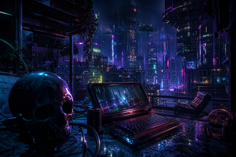 Cyberpunk Hacker Room With Neon Screens Cyberpunk Wallpaper  3 4K