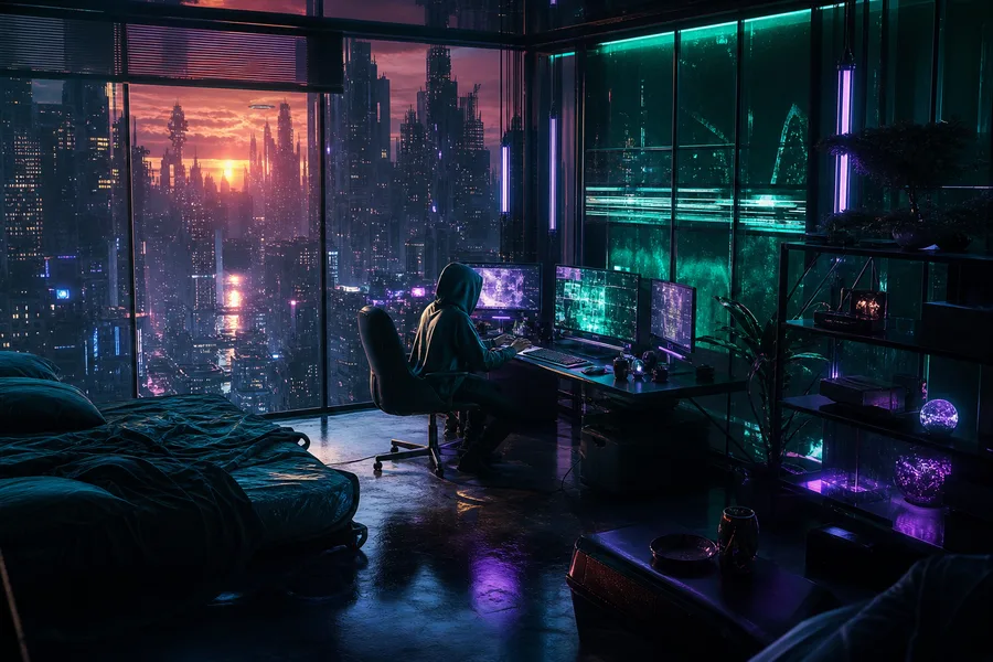 Cyberpunk Hacker Room With Neon Screens Cyberpunk Wallpaper  3 4K