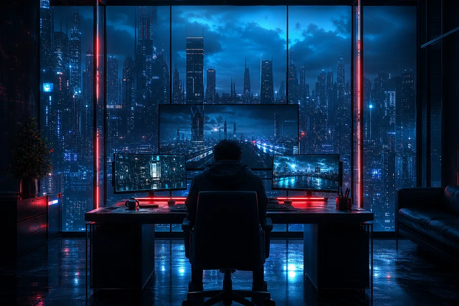 Cyberpunk Hacker Room With Neon Screens Cyberpunk Wallpaper  3 4K
